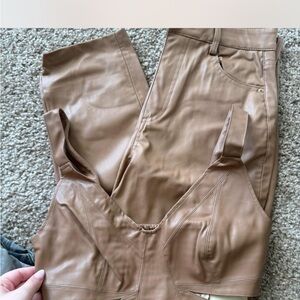 Brown Faux Leather Top and Pants Set#167